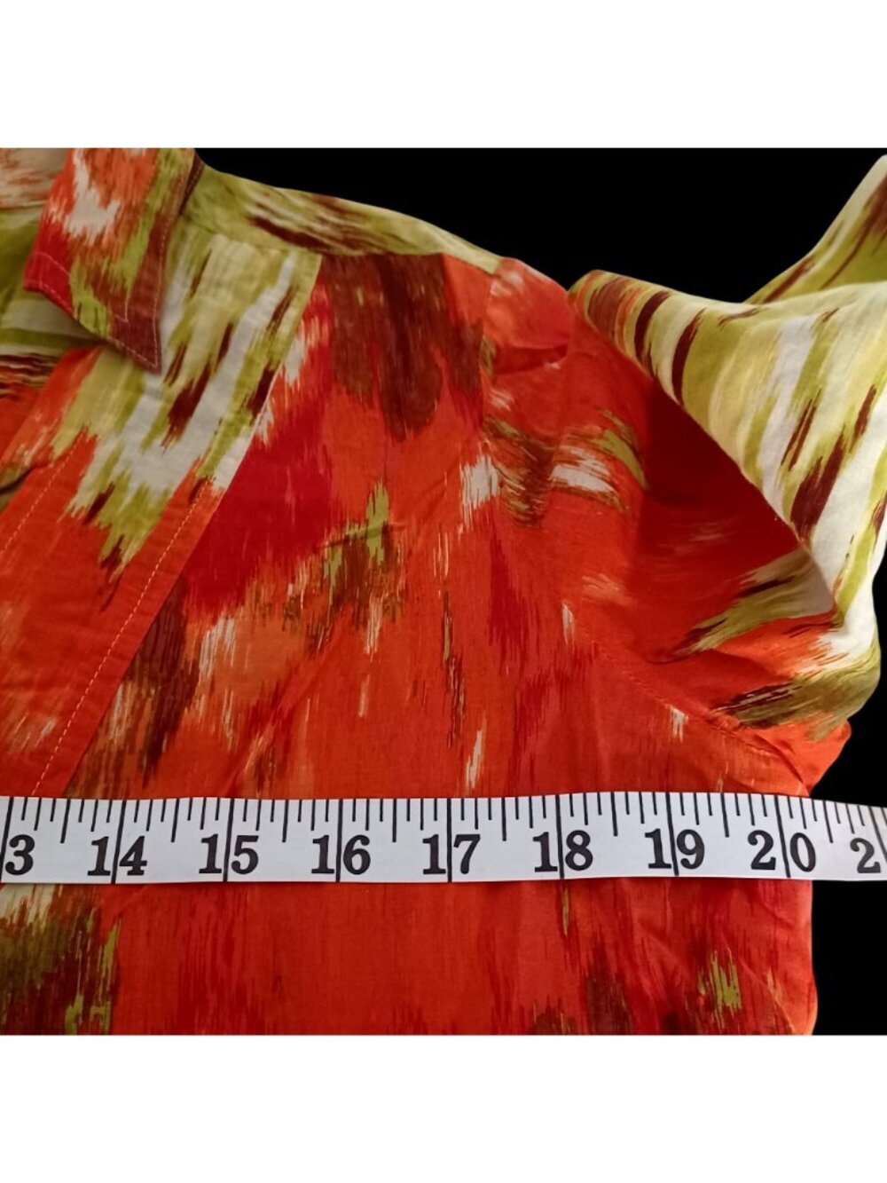 Talbots Tunic Blouse Cotton Silk Abstract Watercolor Orange Green V-Neck Wms 10P - Picture 8 of 11